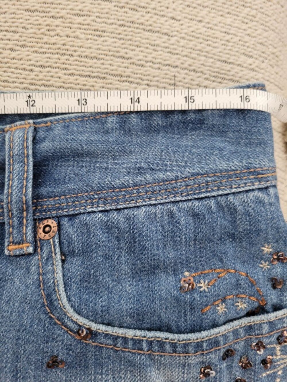 Abercrombie and Fitch Jean Denim Micro mini Skirt size 8 Sequin Vintage Y2k - Picture 8 of 11